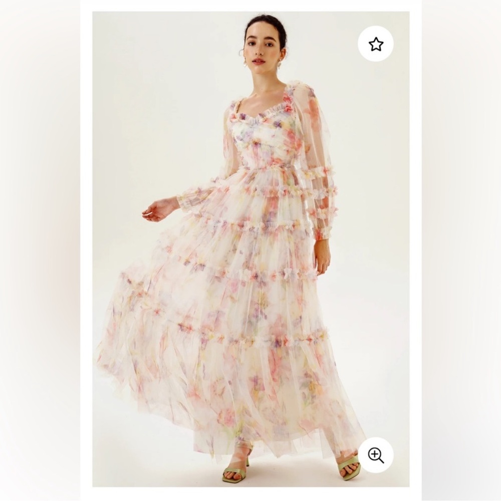 Floral Long Sleeve Ruffle Hem Maxi Dress Pink